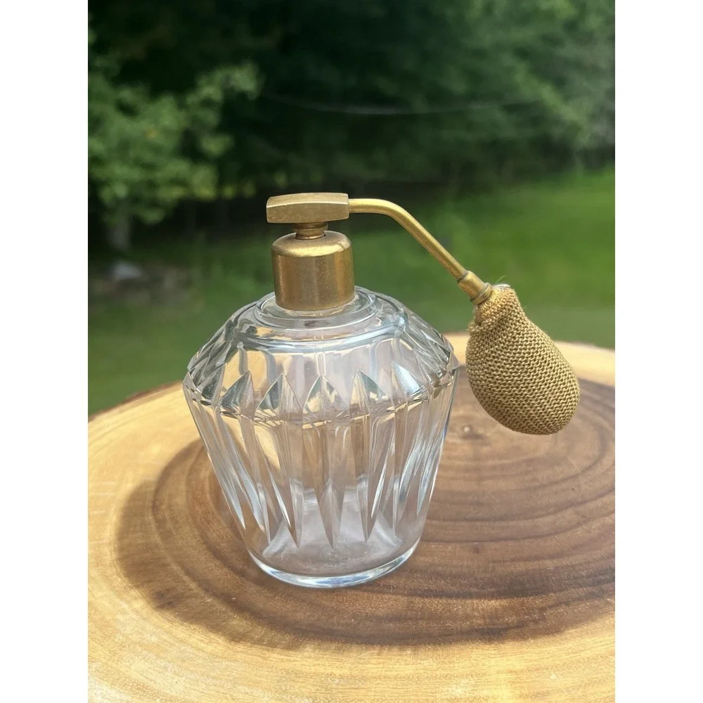 Vintage Baccarat France Crystal Perfume Atomizer Gold Mesh Bulb Signed